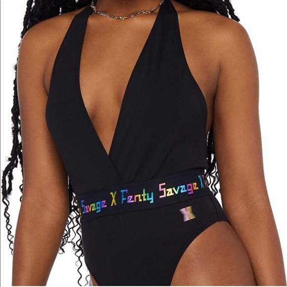 Savage X Fenty Forever Savage Black Caviar Rainbow Logo Waistband Bodysuit - Picture 2 of 10